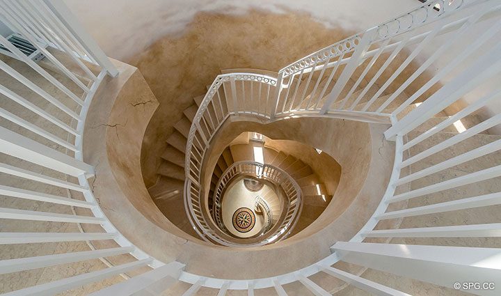 Dramatic Spiral Stairway inside Oceanfront Villa 7 at The Palms, Luxury Oceanfront Condominiums Fort Lauderdale, Florida 33305