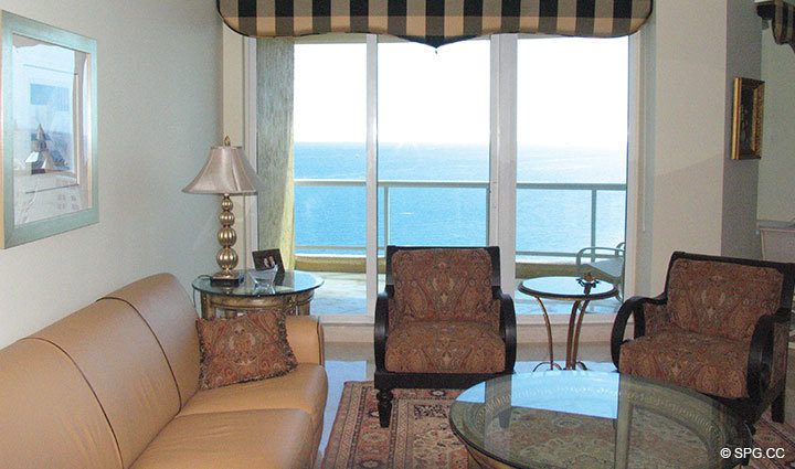 Living Area at Luxury Oceanfront Residence 20D, Tower II, The Palms Condominium, 2110 North Ocean Boulevard, Fort Lauderdale Beach, Florida 33305, Luxury Seaside Condos