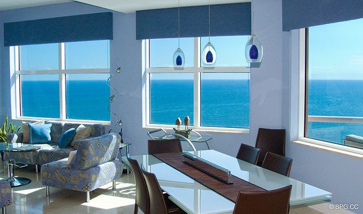 View from Dining Room at Luxury Oceanfront Residence 24E, Tower II at The Palms Condominium, 2110 North Ocean Boulevard, Fort Lauderdale Beach, FL 33305, Luxury Seaside Condos