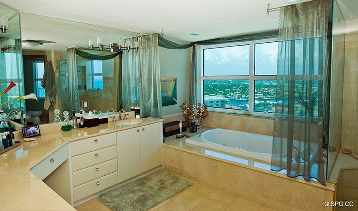Master Bathroom, Private Lobby at Luxury Oceanfront Residence 23B, Tower II,The Palms Condominium, 2110 North Ocean Boulevard, Fort Lauderdale Florida 33305, Luxury Seaside Condos