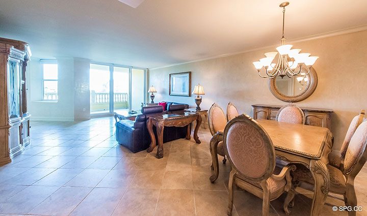Living and Dining Area in Residence 6A, Tower II For Sale at The Palms, Luxury Oceanfront Condominiums Fort Lauderdale, Florida 33305
