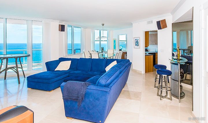 Great Room inside Residence 22B, Tower II at The Palms, Luxury Oceanfront Condominiums Fort Lauderdale, Florida 33305