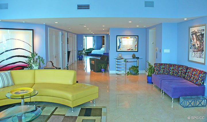 Great Room at Luxury Oceanfront Residence 24E, Tower II at The Palms Condominium, 2110 North Ocean Boulevard, Fort Lauderdale Beach, FL 33305, Luxury Waterfront Condos