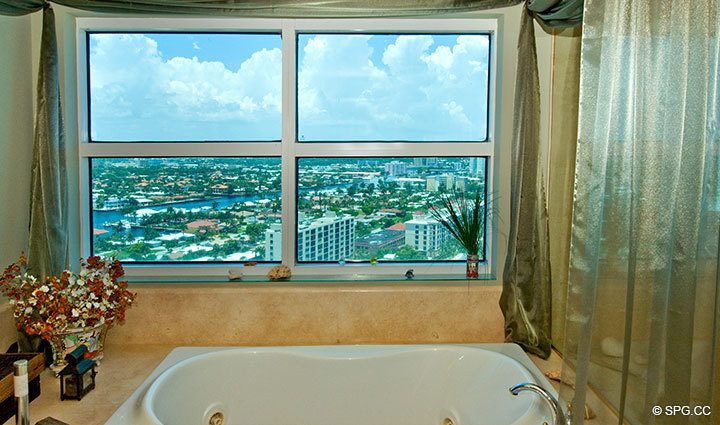 View from Master Bathroom at Luxury Oceanfront Residence 23B, Tower II,The Palms Condominium, 2110 North Ocean Boulevard, Fort Lauderdale,  Florida 33305, Luxury Seaside Condos