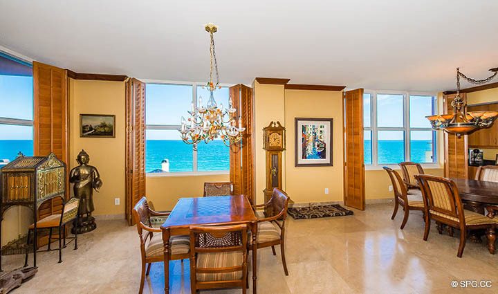 Dining Area inside Residence 9B, Tower I at The Palms, Luxury Oceanfront Condos in Fort Lauderdale, Florida 33305.