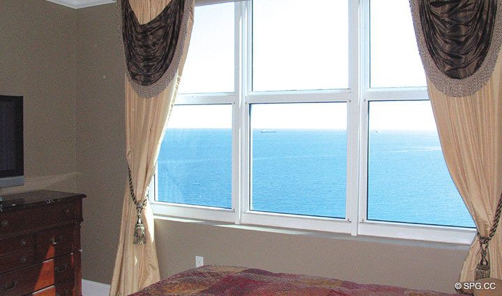 Ocean View from Bedroom at Luxury Oceanfront Residence 20D, Tower II, The Palms Condominium, 2110 North Ocean Boulevard, Fort Lauderdale Beach, Florida 33305, Luxury Waterfront Condos