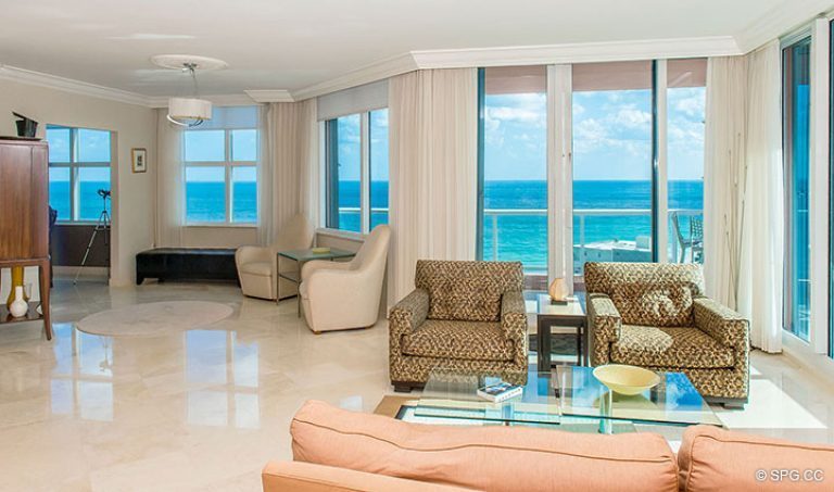 Great Room inside Residence 15E, Tower II at The Palms, Luxury Oceanfront Condos in Fort Lauderdale, Florida 33305.