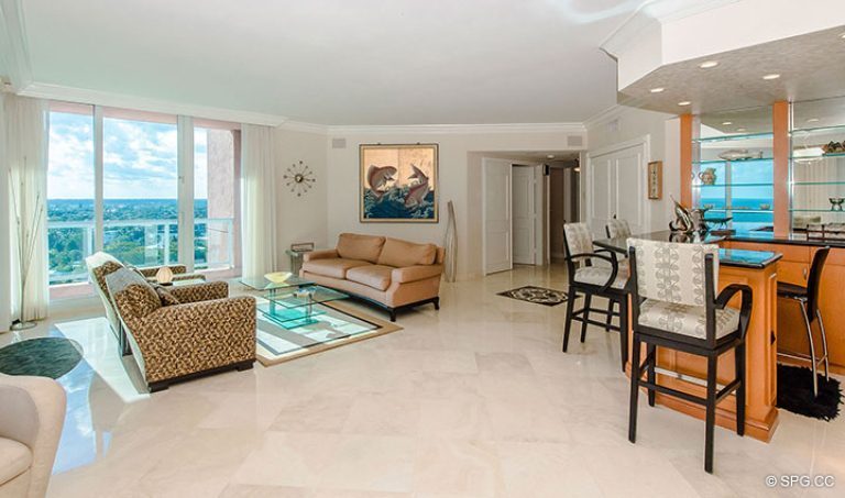 Spacious Great Room in Residence 15E, Tower II at The Palms, Luxury Oceanfront Condos in Fort Lauderdale, Florida 33305.