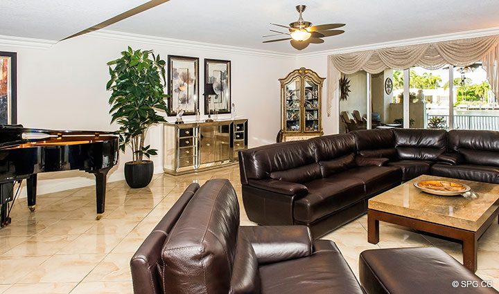 Large Open Living Room in Residence 105 at La Cascade, Luxury Waterfront Condominiums in Fort Lauderdale, Florida 33304.