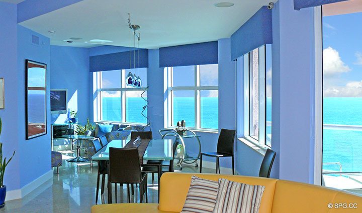 Great Room at Luxury Oceanfront Residence 24E, Tower II at The Palms Condominium located in Fort Lauderdale Beach, FL 33305