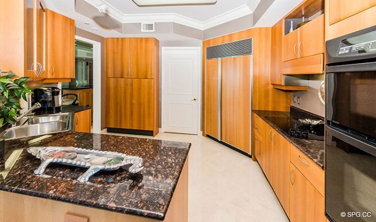 Kitchen with High-End Appliances in Residence 15E, Tower II at The Palms, Luxury Oceanfront Condos in Fort Lauderdale, Florida 33305.