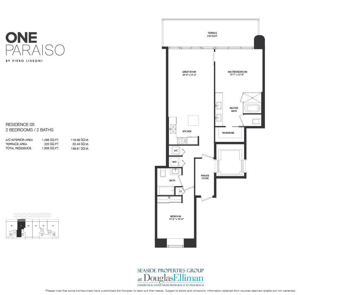 Residence 5 Floorplan for One Paraiso, Luxury Waterfront Condos in Miami, Florida, 33137