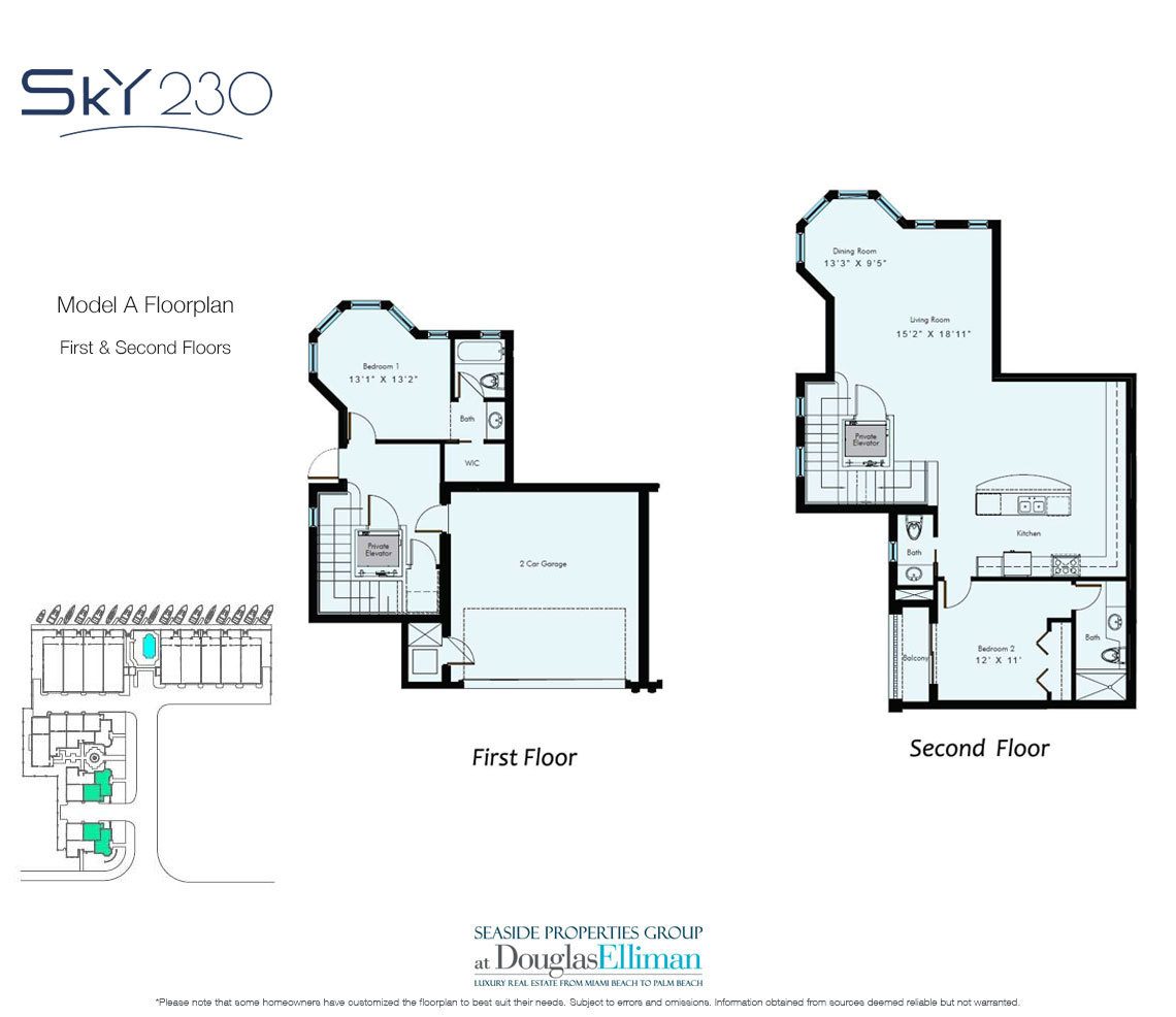 Model A: 1-2 Floorplan for Sky230, Luxury Waterfront Townhomes in Lauderdale-by-the-Sea, Florida 33308