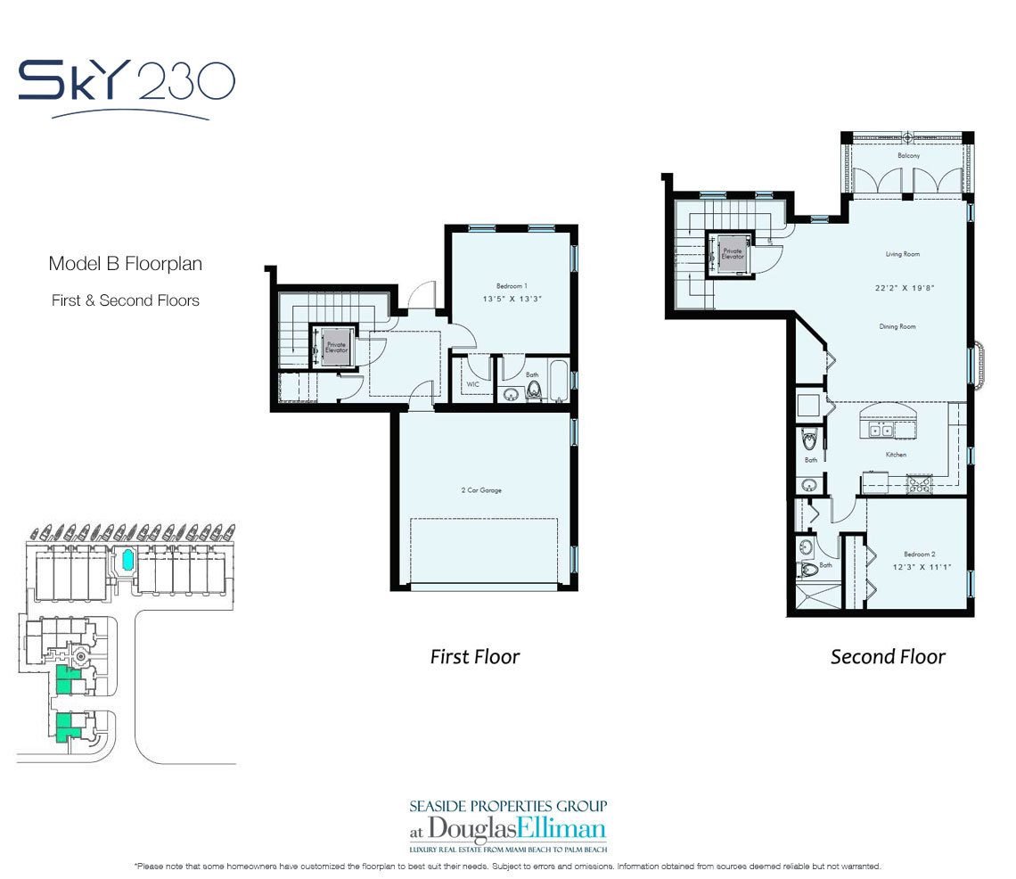 Model B: 1-2 Floorplan for Sky230, Luxury Waterfront Townhomes in Lauderdale-by-the-Sea, Florida 33308