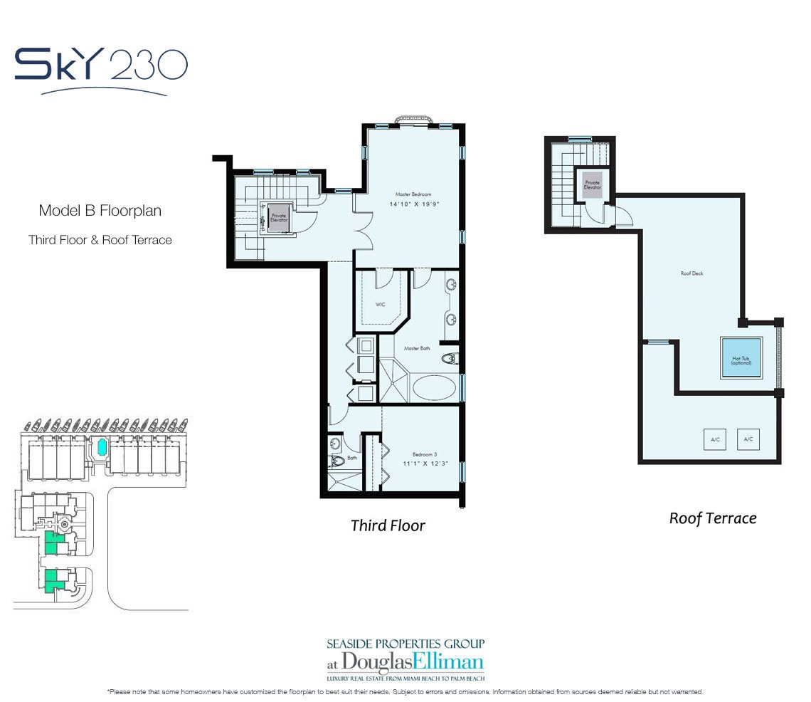 Model B: 3-4 Floorplan for Sky230, Luxury Waterfront Townhomes in Lauderdale-by-the-Sea, Florida 33308