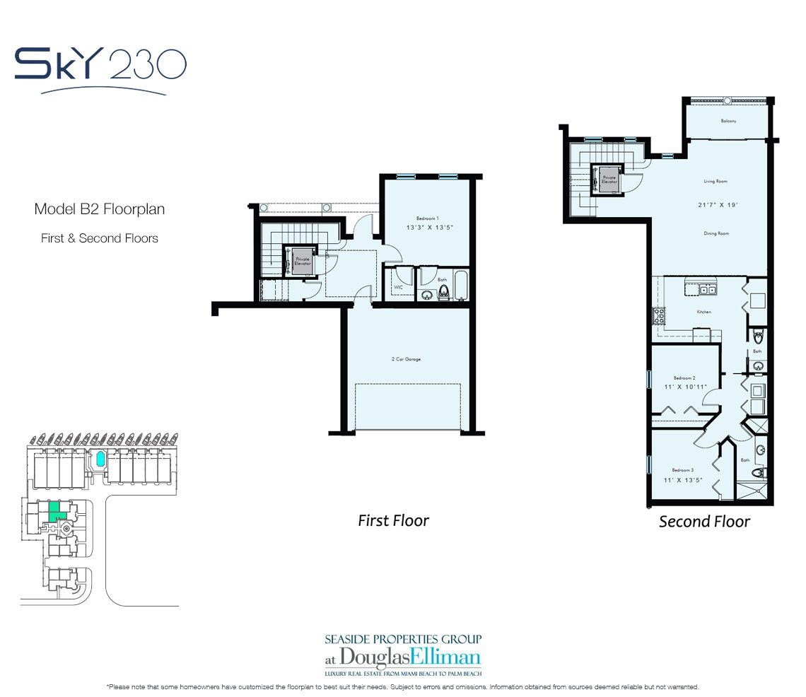 Model B2: 1-2 Floorplan for Sky230, Luxury Waterfront Townhomes in Lauderdale-by-the-Sea, Florida 33308