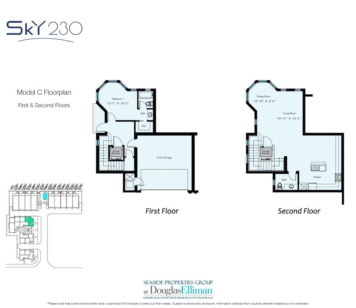 Model C: 1-2 Floorplan for Sky230, Luxury Waterfront Townhomes in Lauderdale-by-the-Sea, Florida 33308