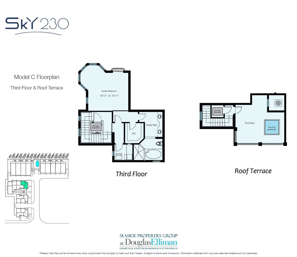 Model C: 3-4 Floorplan for Sky230, Luxury Waterfront Townhomes in Lauderdale-by-the-Sea, Florida 33308