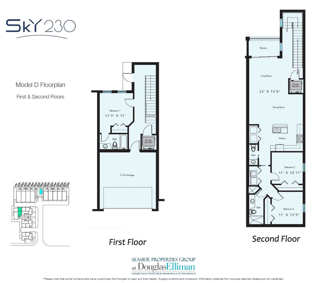 Model D: 1-2 Floorplan for Sky230, Luxury Waterfront Townhomes in Lauderdale-by-the-Sea, Florida 33308