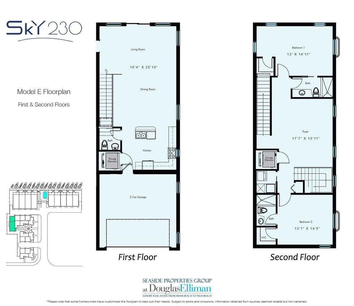 Model E: 1-2 Floorplan for Sky230, Luxury Waterfront Townhomes in Lauderdale-by-the-Sea, Florida 33308