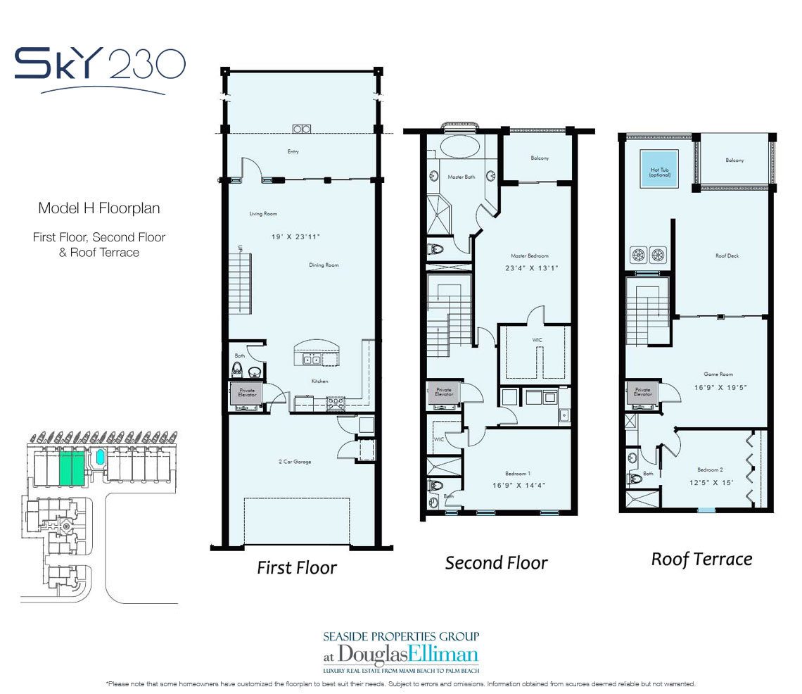 Model H: 1-2-4 Floorplan for Sky230, Luxury Waterfront Townhomes in Lauderdale-by-the-Sea, Florida 33308