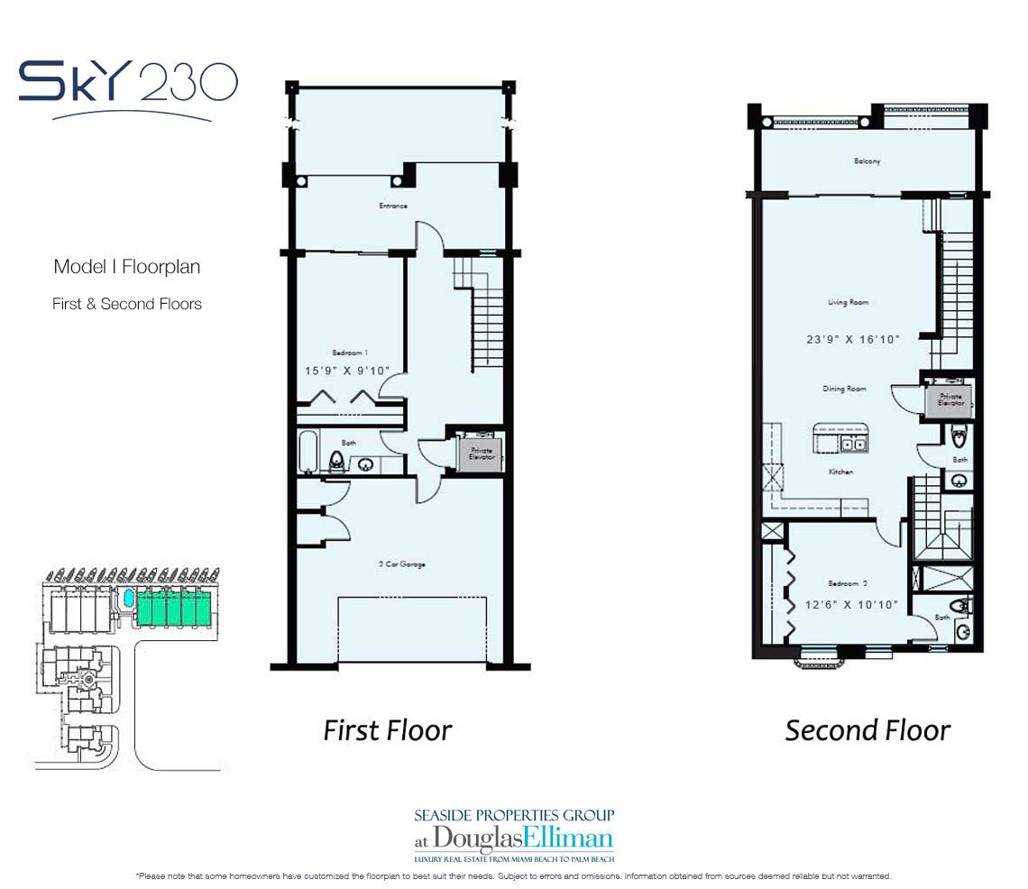 Model I: 1-2 Floorplan for Sky230, Luxury Waterfront Townhomes in Lauderdale-by-the-Sea, Florida 33308