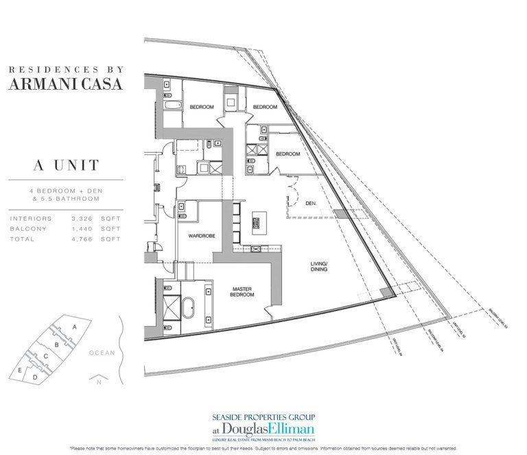 The A-4 Floorplan for Residences by Armani Casa, Luxury Oceanfront Condos in Sunny Isles Beach, Florida 33160