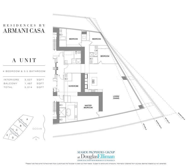 The A-28 Floorplan for Residences by Armani Casa, Luxury Oceanfront Condos in Sunny Isles Beach, Florida 33160