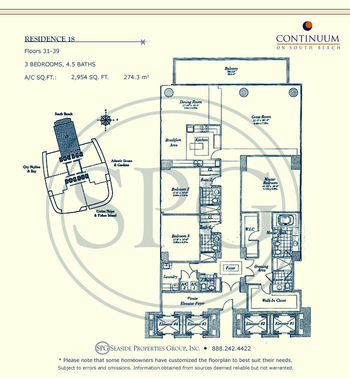 18 Floorplan for Continuum, Luxury Oceanfront Condos in Miami Beach, Florida 33139