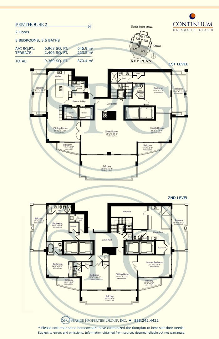 Penthouse 2 Floorplan for Continuum, Luxury Oceanfront Condos in Miami Beach, Florida 33139