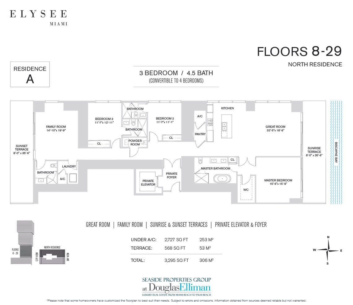 The Residence A Floor Plan at Elysee, Luxury Waterfront Condos in Miami, Florida 33137