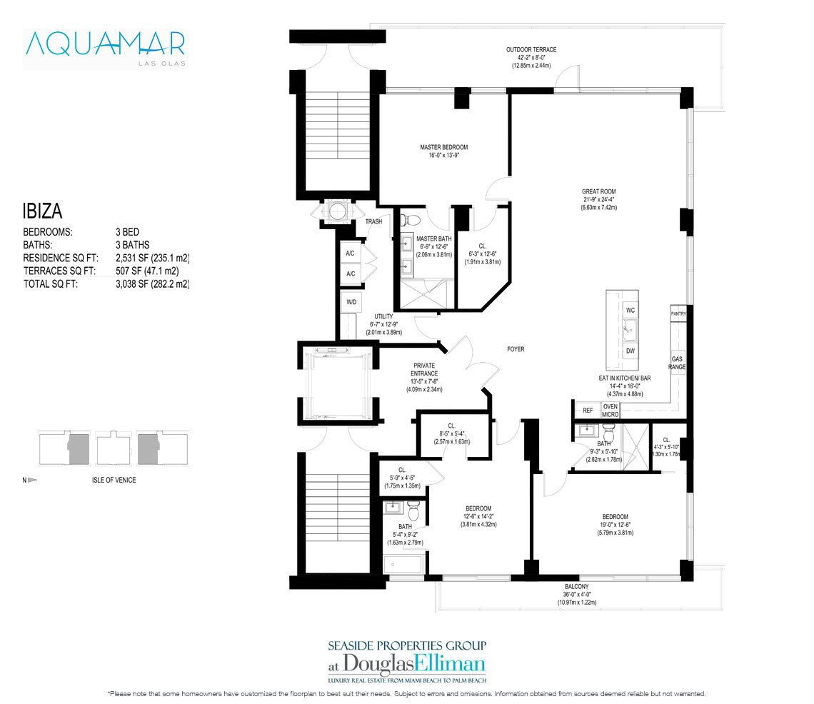 The Ibiza Model Floorplan for AquaMar Las Olas, Luxury Waterfront Condos in Fort Lauderdale, Florida 33301