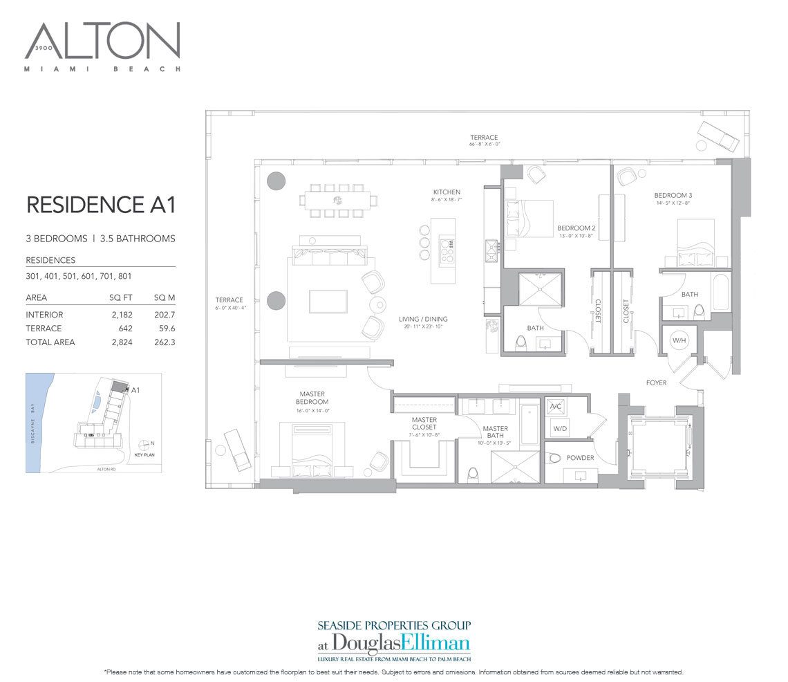The Residence A1 Floorplan at 3900 Alton, Luxury Waterfront Condos in Miami Beach, Florida 33140