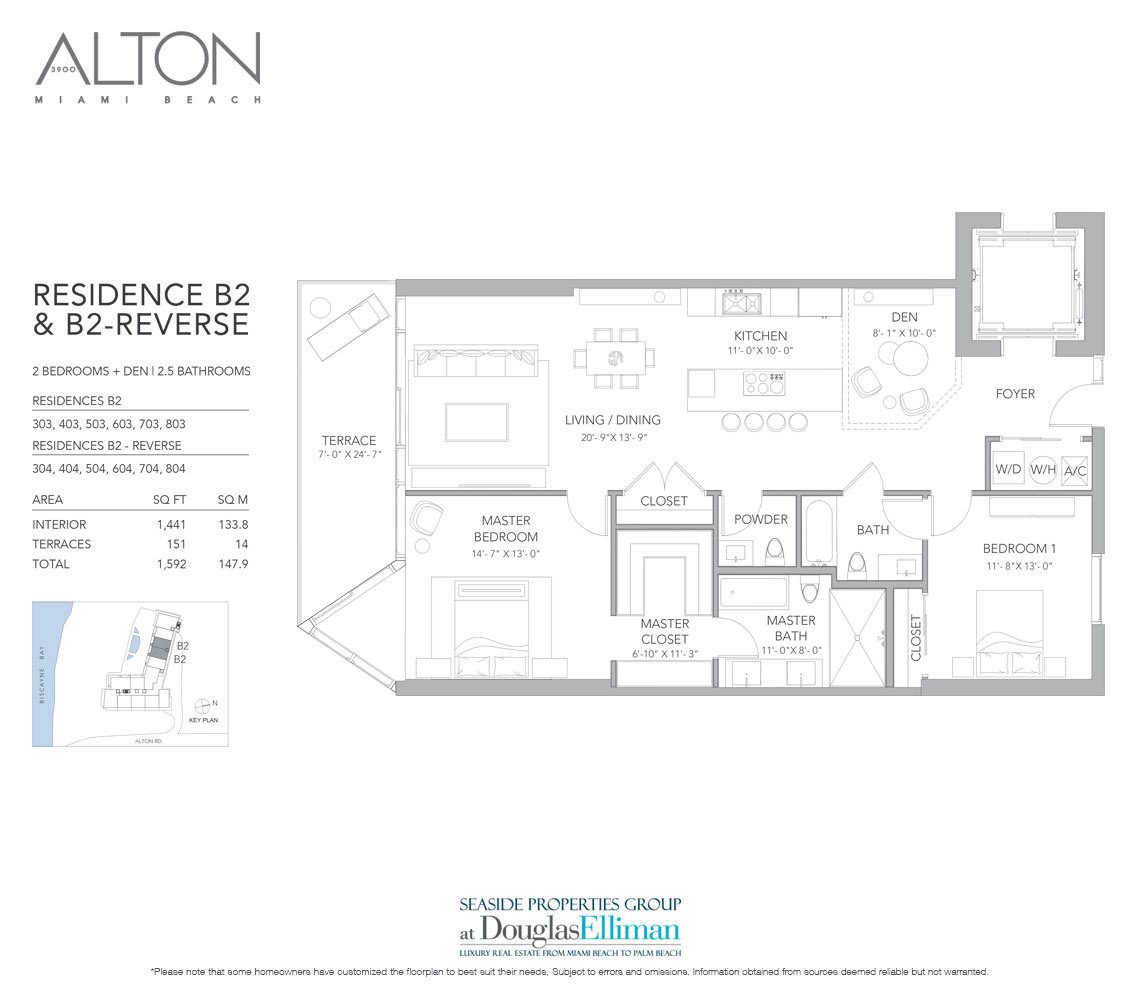 The Residence B2 Floorplan at 3900 Alton, Luxury Waterfront Condos in Miami Beach, Florida 33140