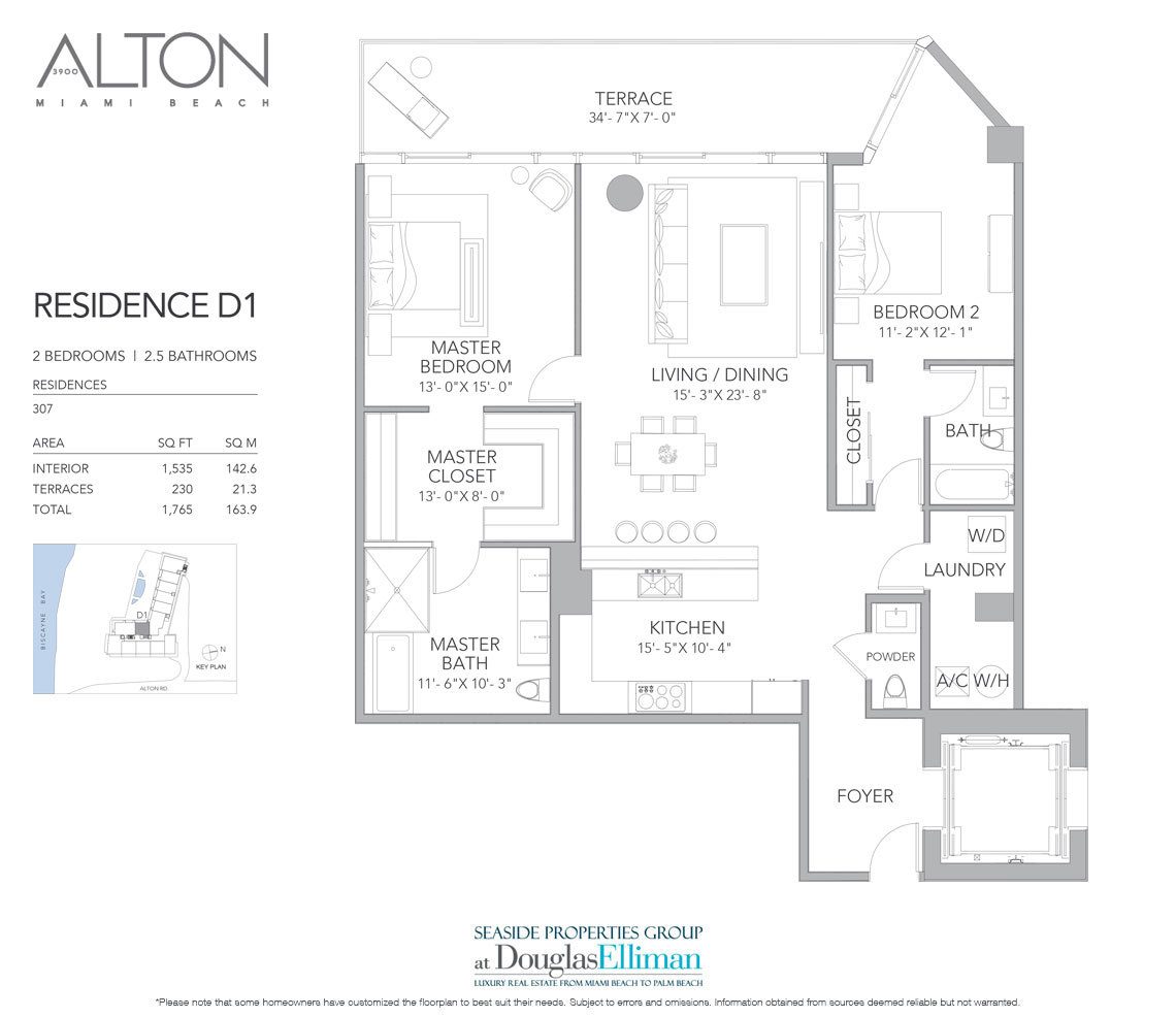 The Residence D1 Floorplan at 3900 Alton, Luxury Waterfront Condos in Miami Beach, Florida 33140