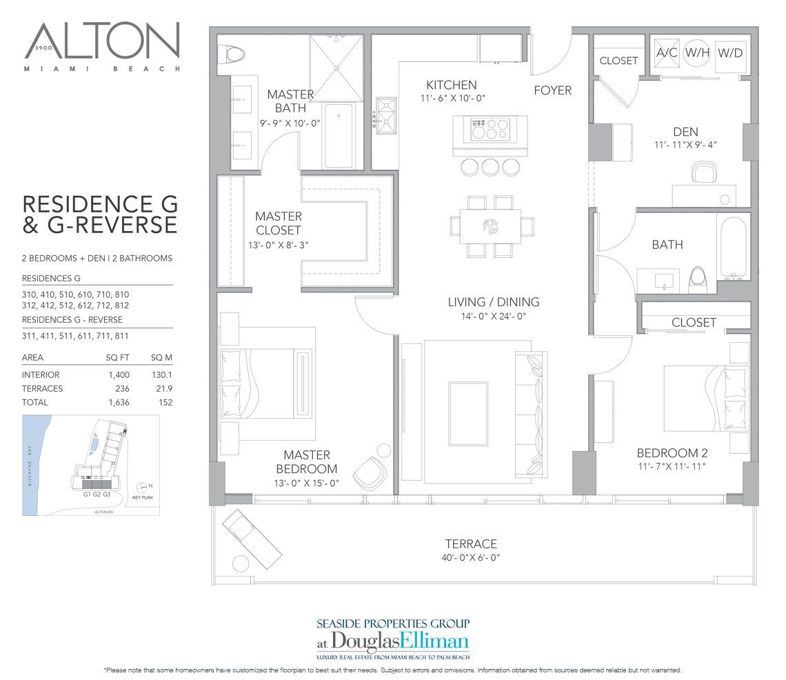The Residence G Floorplan at 3900 Alton, Luxury Waterfront Condos in Miami Beach, Florida 33140