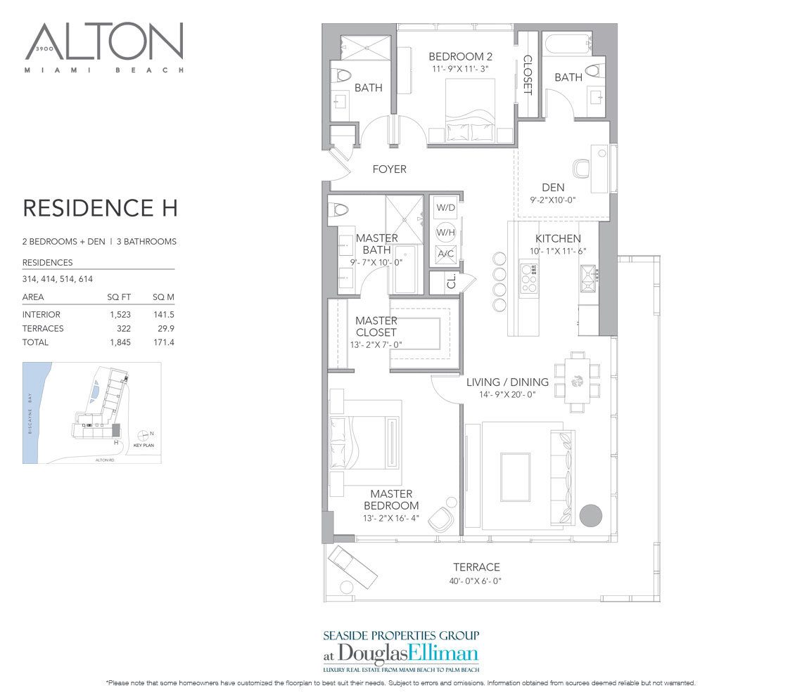 The Residence H Floorplan at 3900 Alton, Luxury Waterfront Condos in Miami Beach, Florida 33140