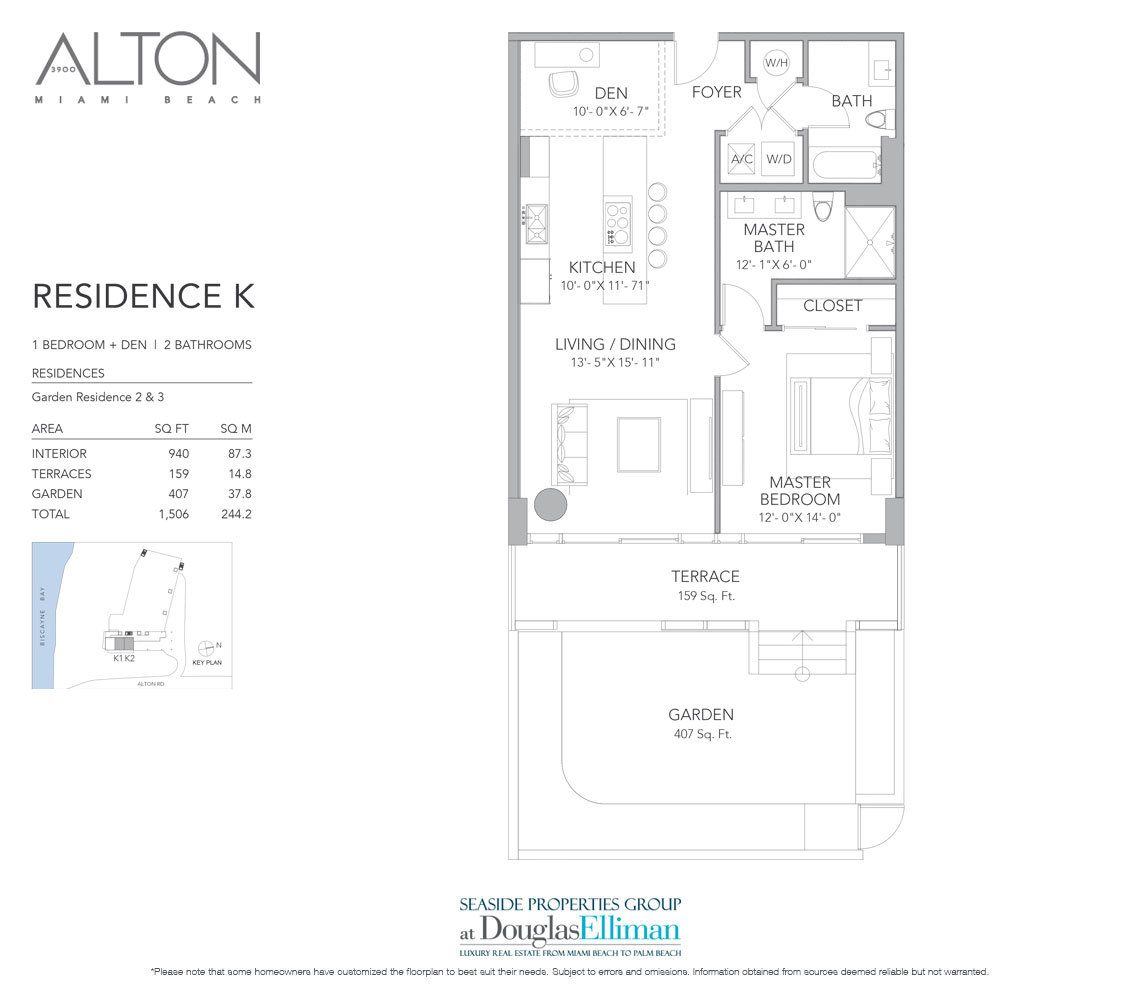 The Residence K Floorplan at 3900 Alton, Luxury Waterfront Condos in Miami Beach, Florida 33140