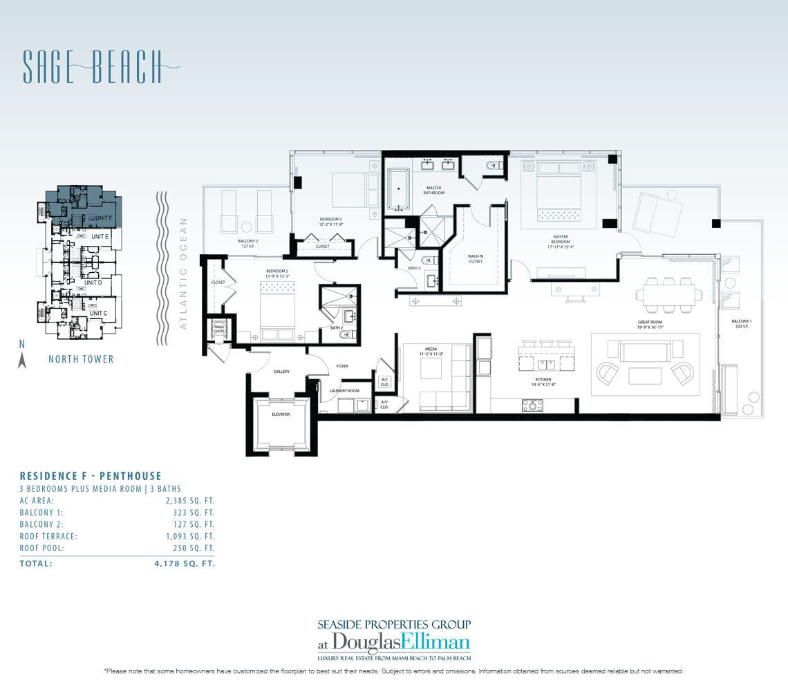 The Penthouse F Floorplan at Sage Beach, Luxury Oceanfront Condos in Hollywood Beach Florida 33019