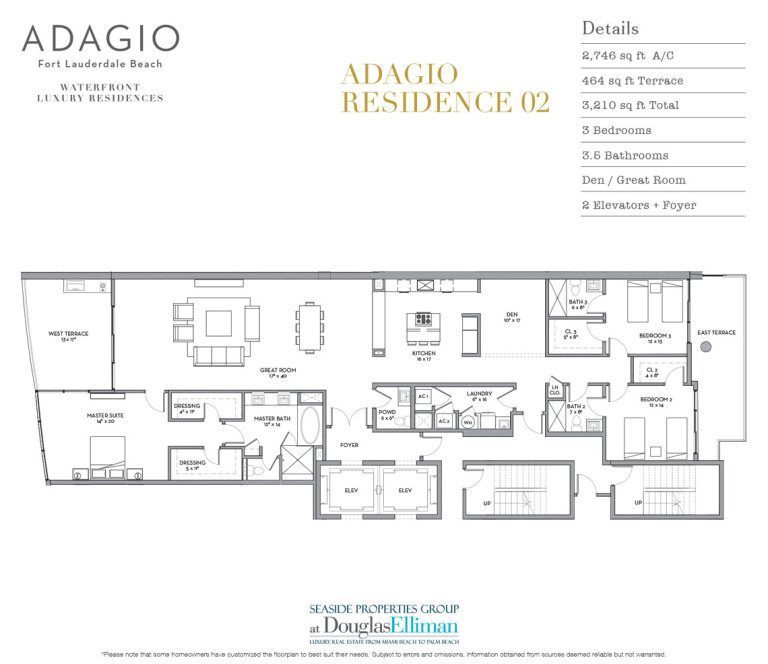 The Residence 02 Floorplan at Adagio Fort Lauderdale Beach, Luxury Waterfront Condos in Fort Lauderdale, Florida 33304