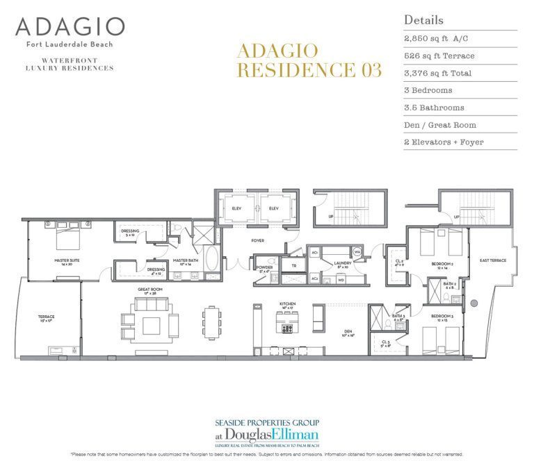 The Residence 03 Floorplan at Adagio Fort Lauderdale Beach, Luxury Waterfront Condos in Fort Lauderdale, Florida 33304