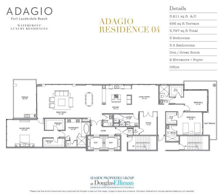 The Residence 04 Floorplan at Adagio Fort Lauderdale Beach, Luxury Waterfront Condos in Fort Lauderdale, Florida 33304
