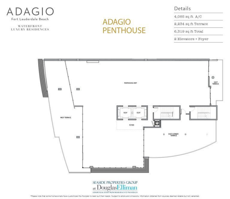 The Penthouse Floorplan at Adagio Fort Lauderdale Beach, Luxury Waterfront Condos in Fort Lauderdale, Florida 33304