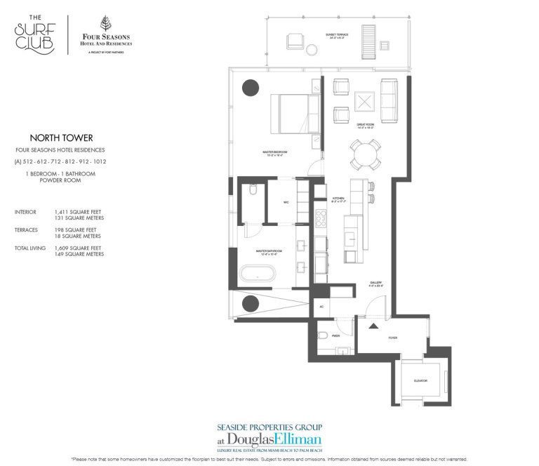The North A Floorplan at the Four Seasons Residences at the Surf Club, Luxury Oceanfront Condos in Miami Beach