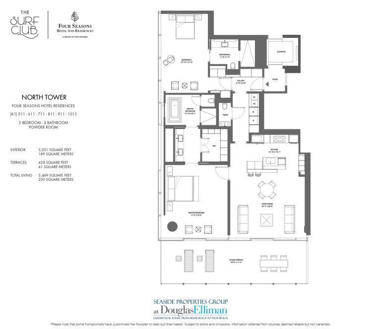 The North A1 Floorplan at the Four Seasons Residences at the Surf Club, Luxury Oceanfront Condos in Miami Beach