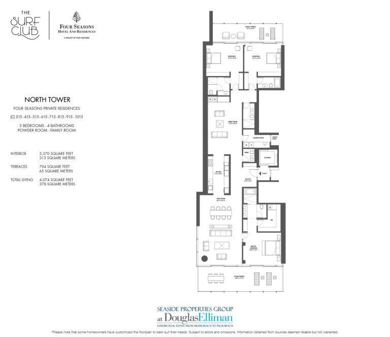 The North C Floorplan at the Four Seasons Residences at the Surf Club, Luxury Oceanfront Condos in Miami Beach