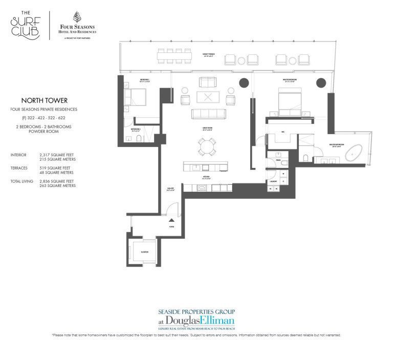 The North F Floorplan at the Four Seasons Residences at the Surf Club, Luxury Oceanfront Condos in Miami Beach