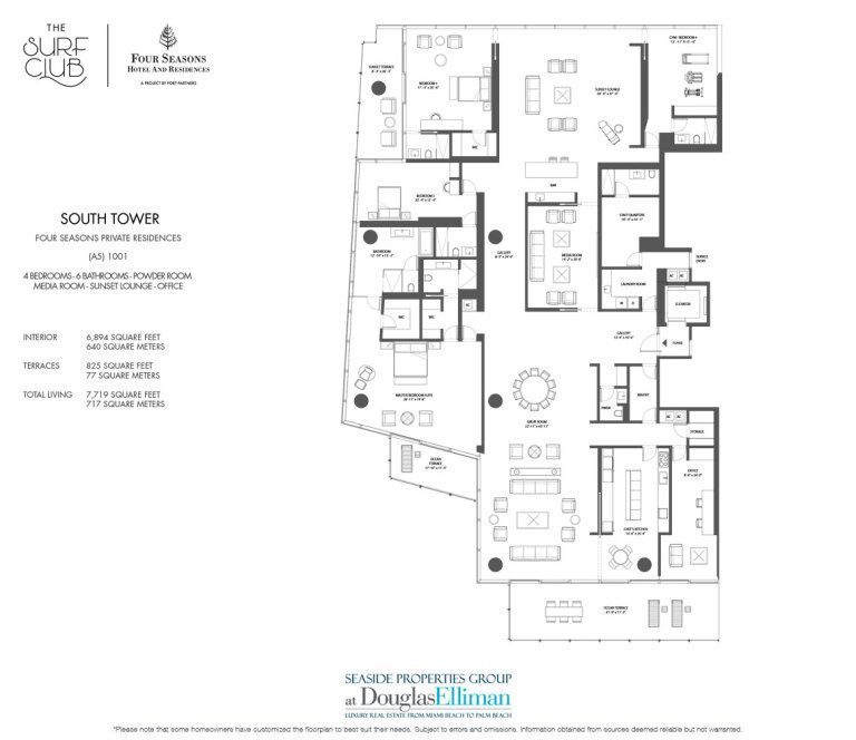 The South A5 Floorplan at the Four Seasons Residences at the Surf Club, Luxury Oceanfront Condos in Miami Beach