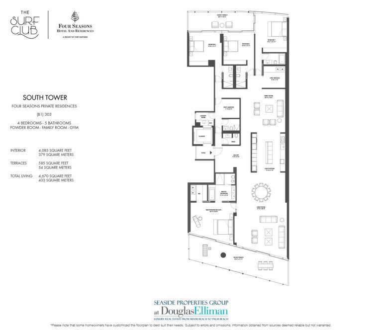 The South B1 Floorplan at the Four Seasons Residences at the Surf Club, Luxury Oceanfront Condos in Miami Beach