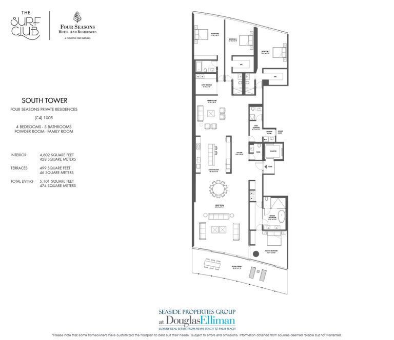 The South C4 Floorplan at the Four Seasons Residences at the Surf Club, Luxury Oceanfront Condos in Miami Beach